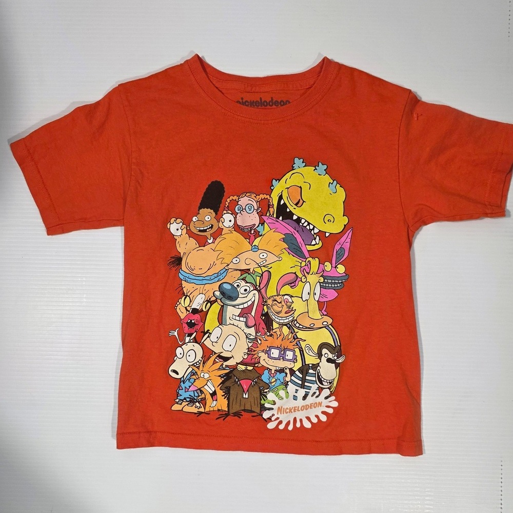Nickelodeon 90s Characters Graphic Tee Orange Cotton Small Rugrats Hey Arnold - Picture 3 of 5